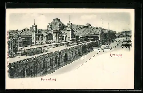 Relief-AK Dresden, Hauptbahnhof mit Strassenbahn