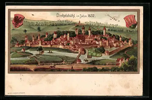 Lithographie Dinkelsbühl, Ortsansicht im Jahre 1632