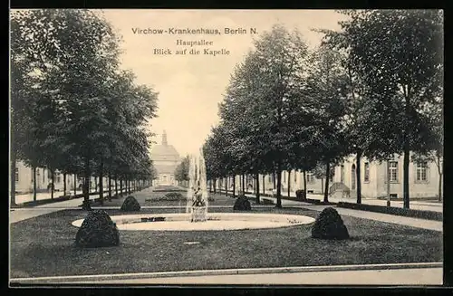 AK Berlin-Wedding, Virchow-Krankenhaus, Hauptallee, Blick auf die Kapelle