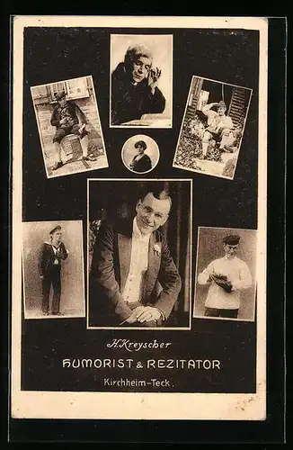 Foto-AK Kirchheim-Teck, Humorist und Rezitator H. Kreyscher in diversen Kostümen