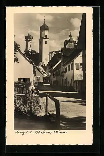 AK Isny i. A., Blick auf 3 Türme, Strassenpartie