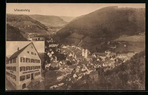 AK Wiesensteig, Gasthaus und Bierbrauerei zum Lamm, Blick auf die Stadt