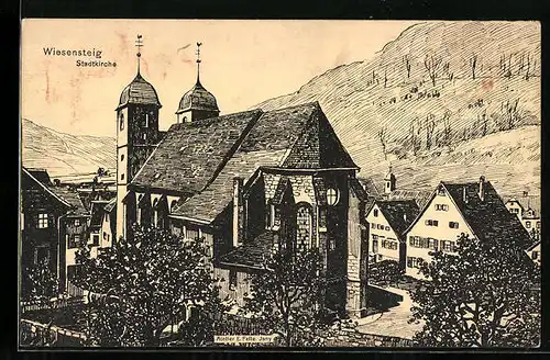 Künstler-AK Eugen Felle: Wiesensteig, Blick auf die Stadtkirche