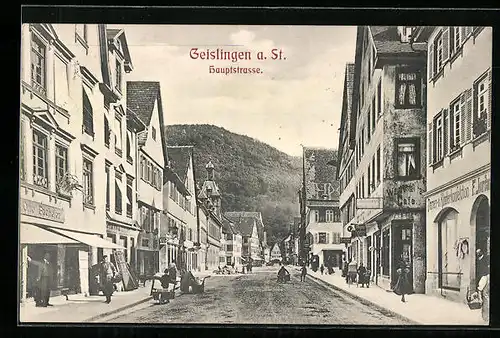 AK Geislingen a. St., Blick in die Hauptstrasse mit Geschäften