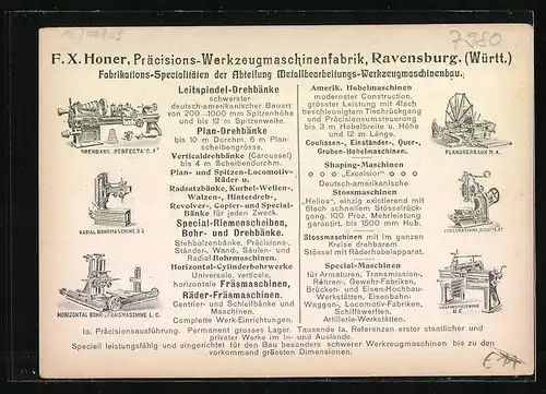 AK Ravensburg / Württ., F. X. Honer, Präcisions-Werkzeugmaschinenfabrik aus der Vogelschau