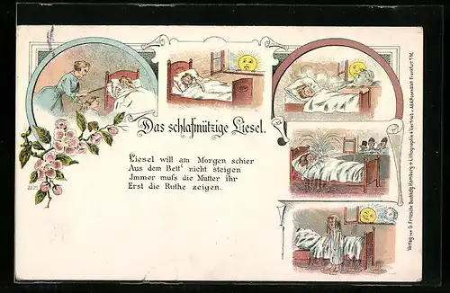 Lithographie Das schlafmützige Liesel, Gelaufen mit Private Stadtpost Hansa