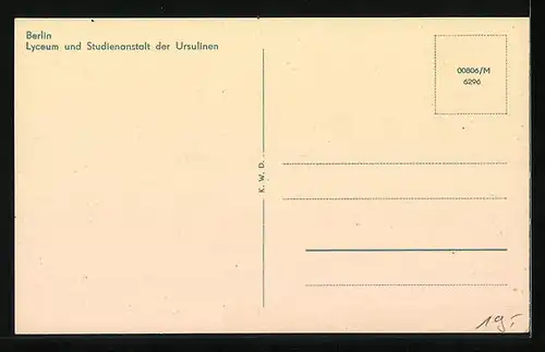AK Berlin, Lindenstrasse mit Lyceum und Studienanstalt der Ursulinen