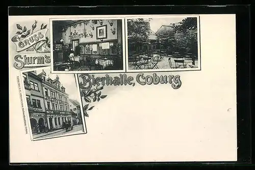 AK Coburg, Gasthaus Sturm`s Bierhalle mit Terrasse