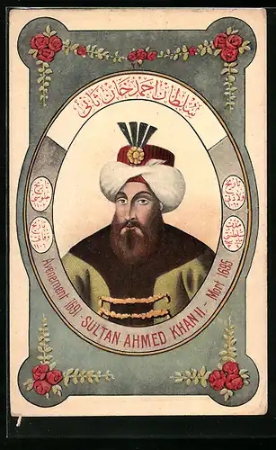 AK Sultan Ahmed Khan II. der Türkei, Portrait mit Blumen