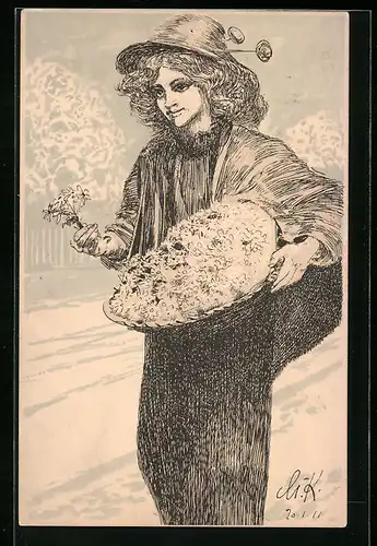 AK Leipzig, Margueritentag 1911, Junge Frau mit Margeritenpflanzen