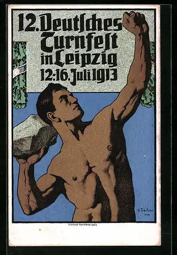 AK Leipzig, Turnfest 1913, Der Steinstösser, Eichenlaub