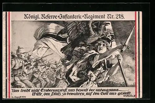 AK Königl. Reserve-Infanterie-Regiment Nr. 218, Germania führt Soldaten in die Schlacht