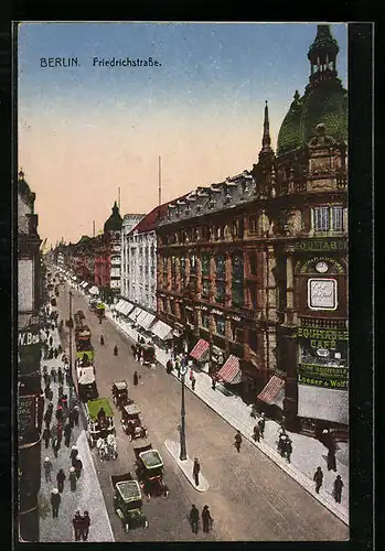 AK Berlin, Friedrichstrasse mit Cafe Equitable