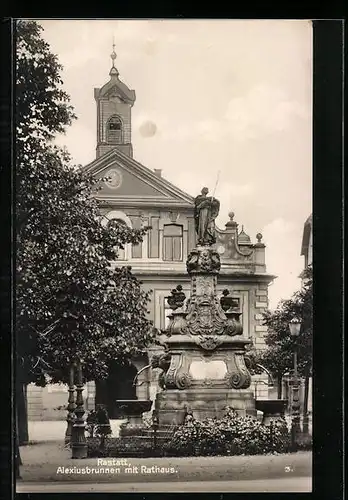 AK Rastatt, Alexiusbrunnen mit Rathaus