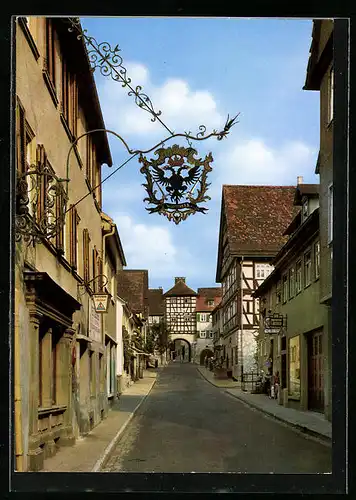 AK Künzelsau, Strasse Schnurgasse mit Gasthaus und Morsbacher Tor