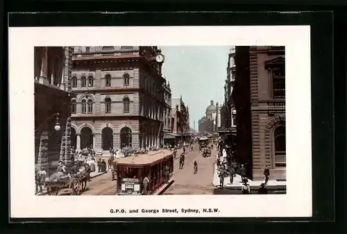 AK Sydney /N. S. W., G. P. O. and George Street, Strassenbahn