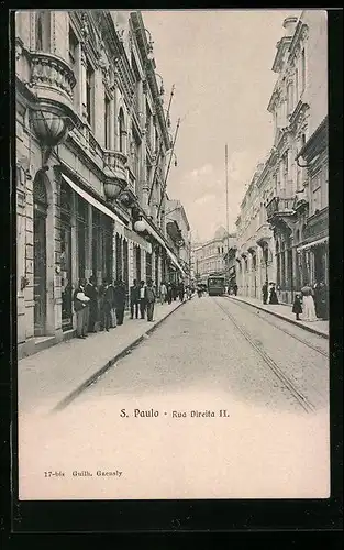 AK S. Paulo, Rua Direita II., Strassenpartie mit Strassenbahn