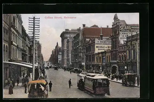 AK Melbourne, Collins Street, Strassenbahn