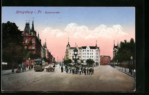 AK Königsberg i. Pr., Kaiserstrasse mit Strassenbahn
