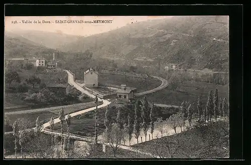 AK Saint-Gervais-sous-Meymont, Teilansicht mit Landstrasse und Brücke