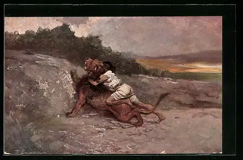 AK Simon beim Töten eines Löwen