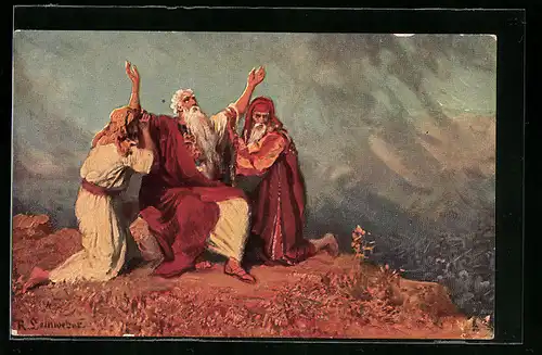 AK Moses beim Gebet für den Sieg Israels