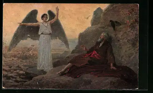 AK Prophet Elias mit Engelerscheinung in der Wüste