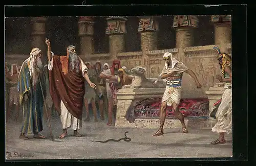 Künstler-AK Moses und Aaron vor Pharao