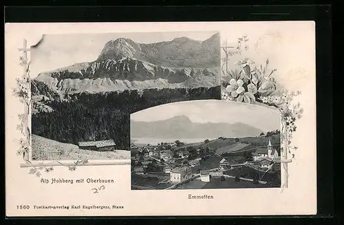 AK Emmetten, Alp Hohberg mit Oberbauen, Gesamtansicht