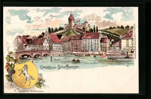 Lithographie Schaffhausen, Munot, Wappen