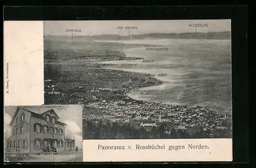 AK Rossbüchel, Panorama gegen Norden, Gasthaus und Pension Rossbüchel