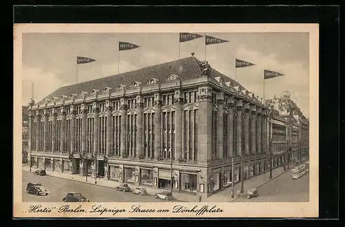 AK Berlin, Kaufhaus Hertie in der Leipziger Strasse aus der Vogelschau