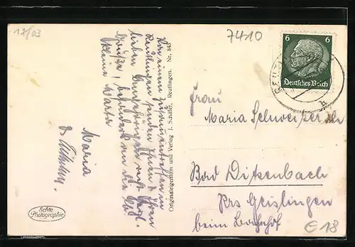 AK Reutlingen, Ortsansicht von oben