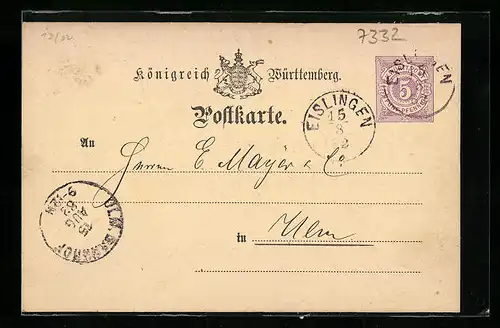 AK Eislingen /Fils, Korrespondenzkarte der Maschinenfabrik A. Wanger, Wappen