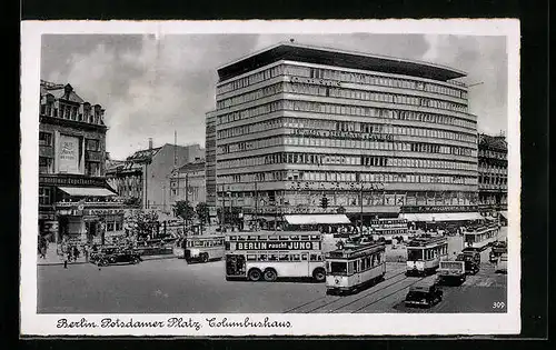 AK Berlin, Columbushaus am Potsdamer Platz, Strassenbahn