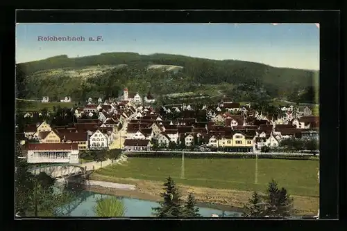 AK Reichenbach a. F., Ortsansicht vom Fluss aus