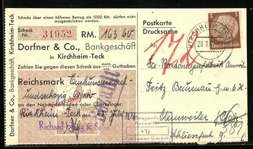 AK Kirchheim-Teck, Dorfner & Co., Bankgeschäft, Scheck