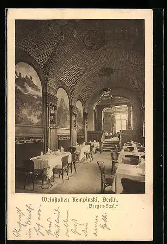 AK Berlin, Weinstuben Kempinski, Burgen-Saal, Innenansicht