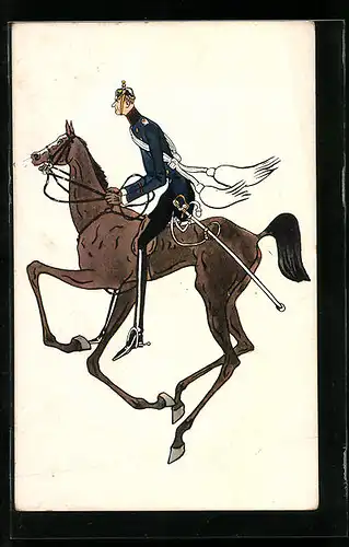 AK Soldat in Uniform mit Degen zu Pferde