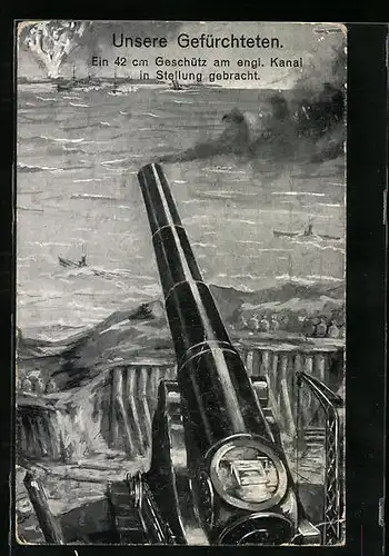 AK Artillerie-Geschütz am englischen Kanal in Stellung gebracht