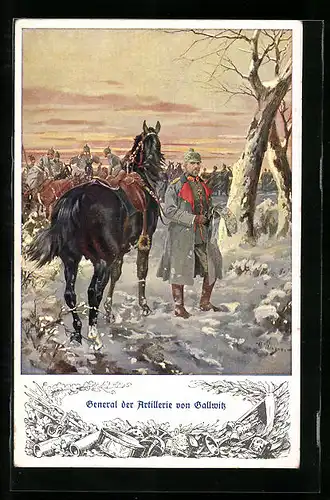 AK Heerführer General der Artillerie von Gallwitz mit Pferd im Schnee