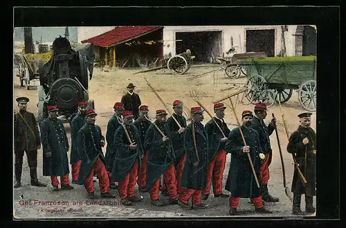 AK Gefangene Franzosen als Landarbeiter, Kriegsjahr 1914-15