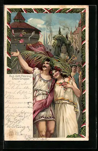 Lithographie Nürnberg, X. Deutsches Turnfest 1903, Aus dem Festzug, Erste Gruppe, Ganzsache Bayern