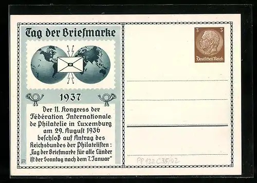 AK Tag der Briefmarke 7. Januar 1937, Ganzsache