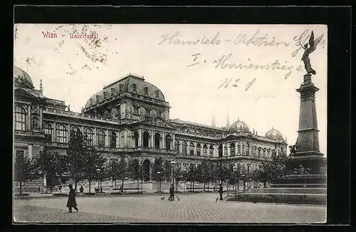 AK Wien, Universität, Partie am Denkmal