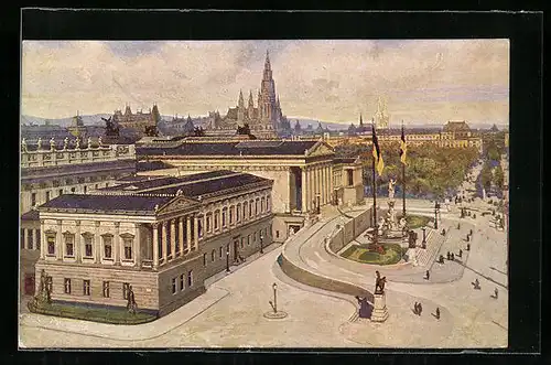 AK Wien, Parlament mit Umgebung aus der Vogelschau