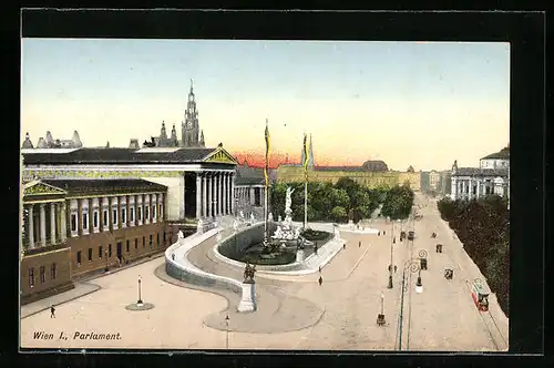 AK Wien, Parlament mit Strasse aus der Vogelschau