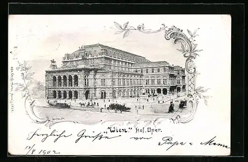 Künstler-AK Wien, Oper mit Strasse