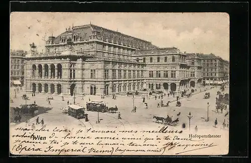 AK Wien, Hofoperntheater mit Strasse und Pferdebahnen