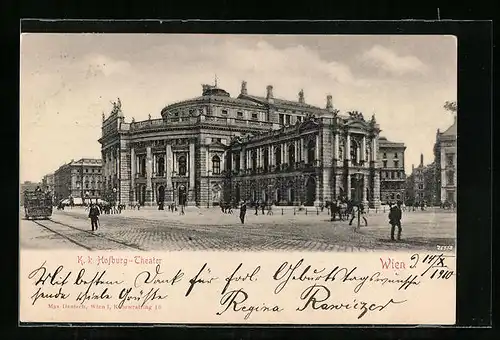 AK Wien, Burgtheater, Strassenpartie mit Passanten